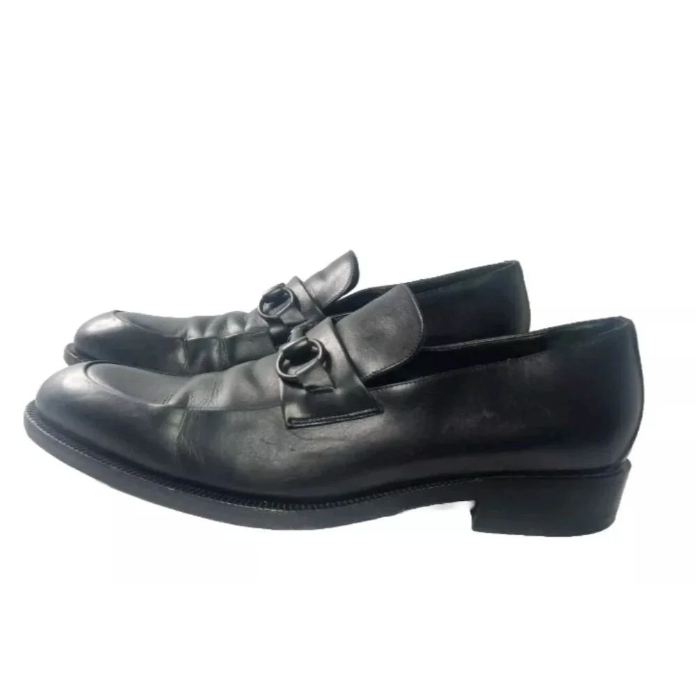 GUCCI Black Leather Horsebit Loafers Men's Shoes Size 8.5 D